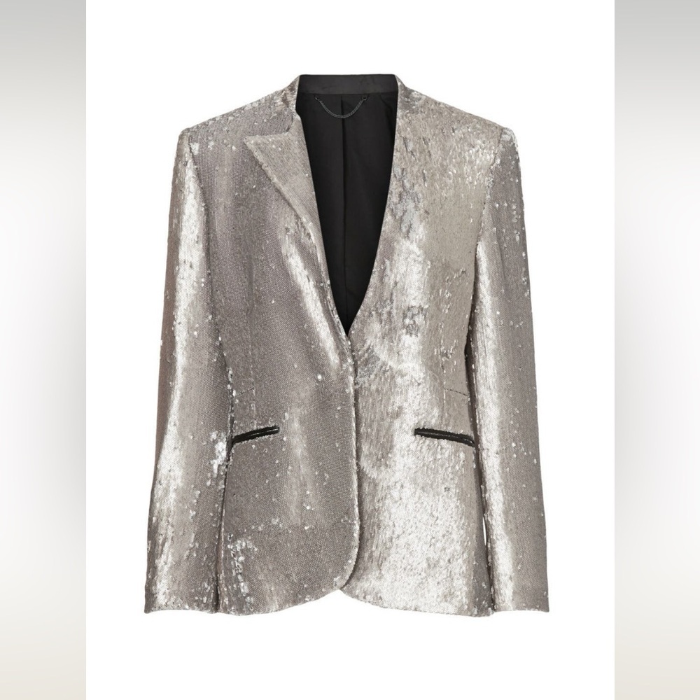 All Saints Leigh Metallic Silver Sequin Blazer Size 6/Small MSRP $498 - Picture 4 of 10